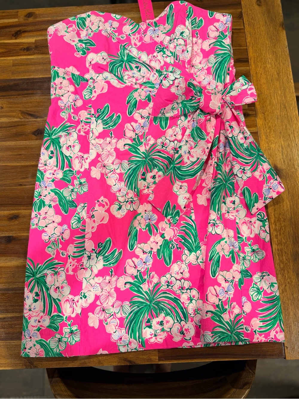 Lilly Pulitzer Morton Shift Dress 14 NWT Pink Floral Strapless Bow $298 - Picture 3 of 5